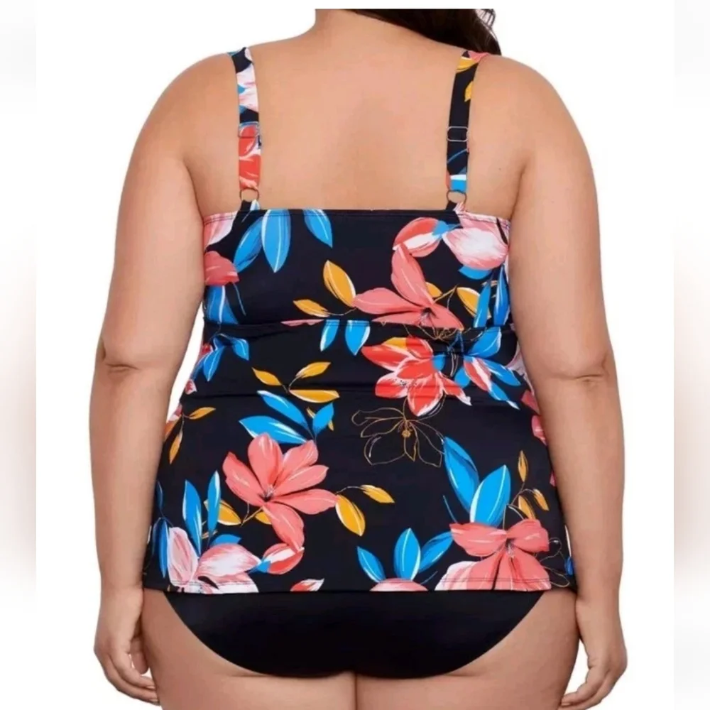 Swim Solutions Hawaiian Triple Tier Swimsuit Woman Plus 18W Floral Wireless New - Picture 2 of 12